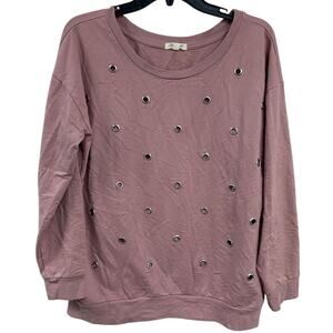 Ultra Flirt Womens Large PolyCotton Long Sleeve Crew Neck Grommet Sweatshirt